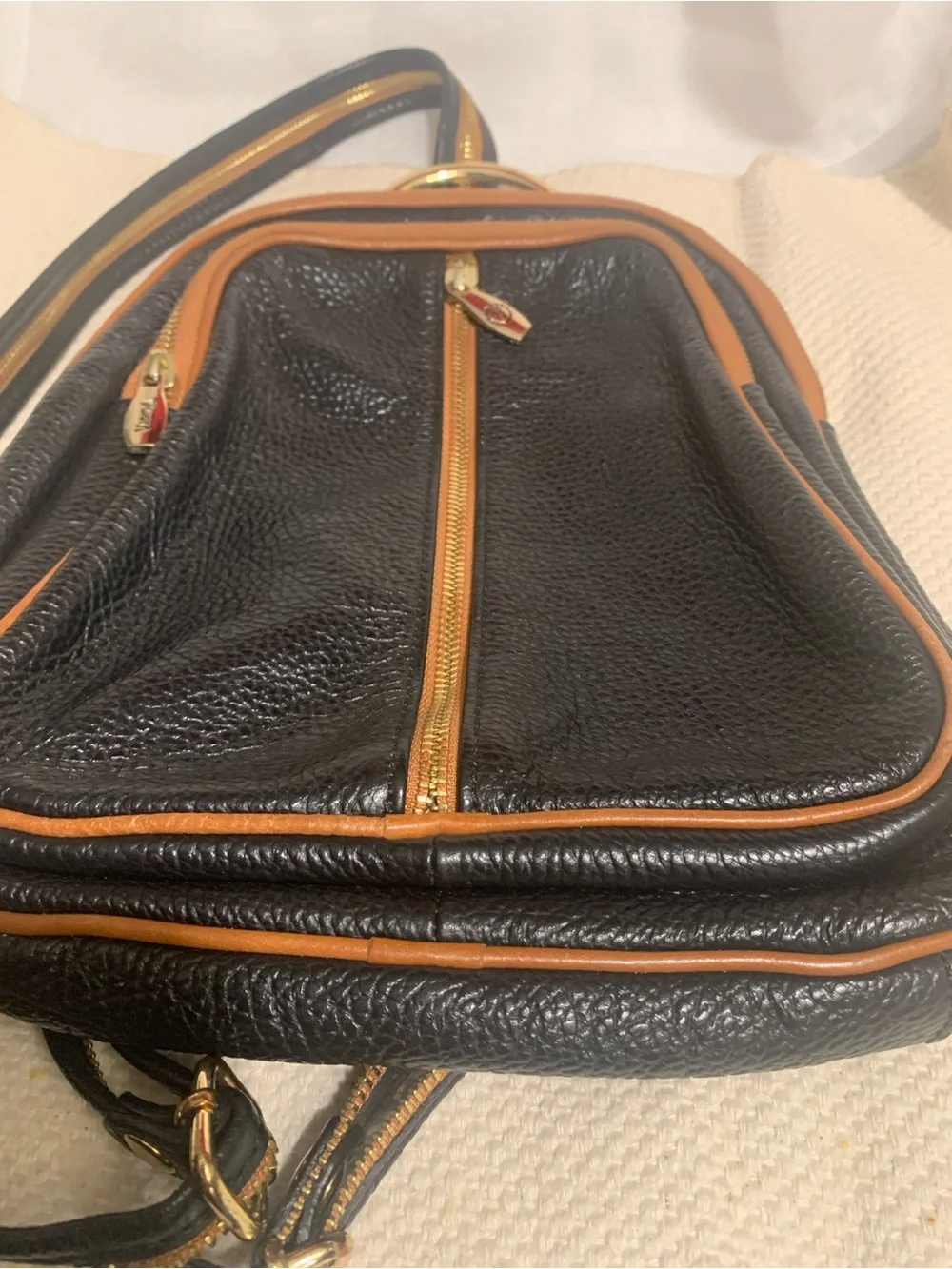 New Petite Black and Brown Leather Backpack Sling Bag